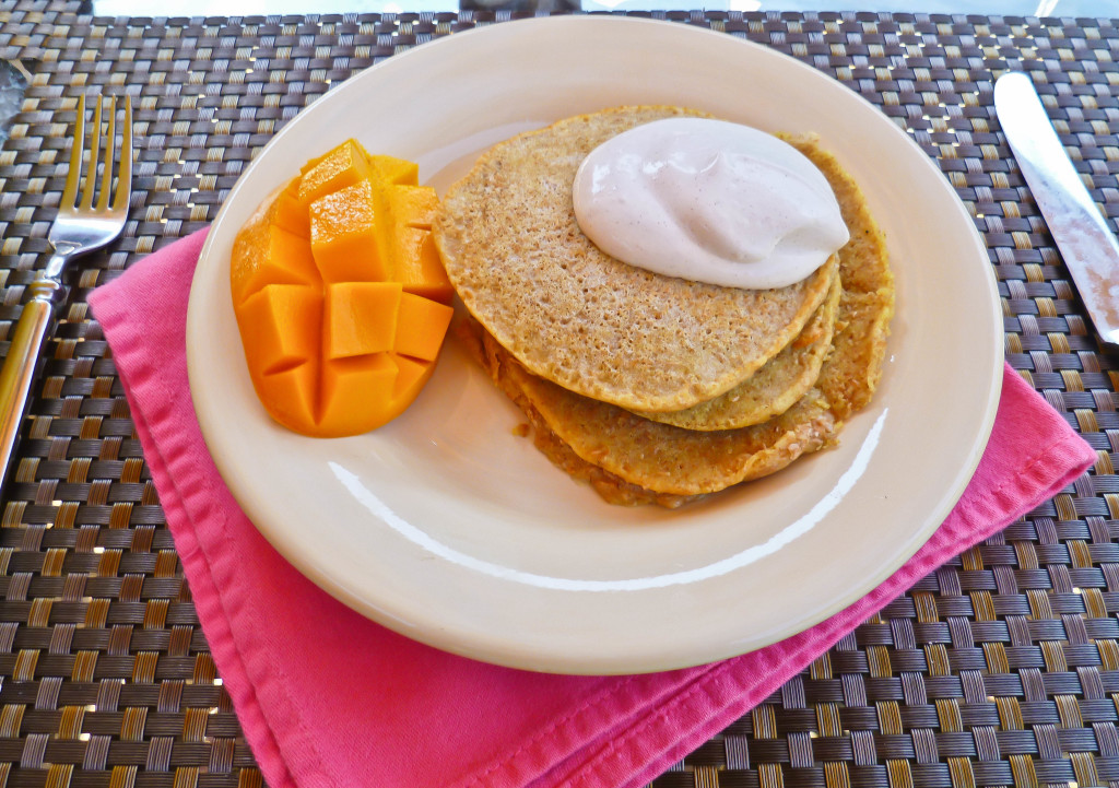 Whole Wheat Pancakes With Mango and Maple Cream