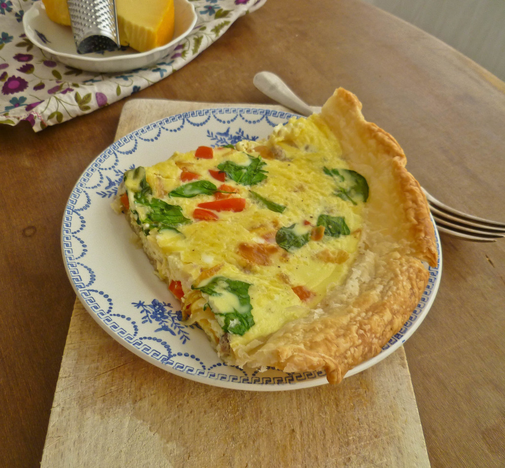 sausage, red pepper and spinach quiche