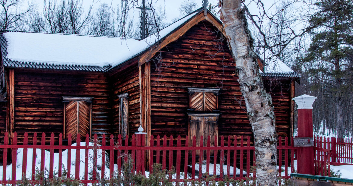 Cozy cabin in the snow in Lapland