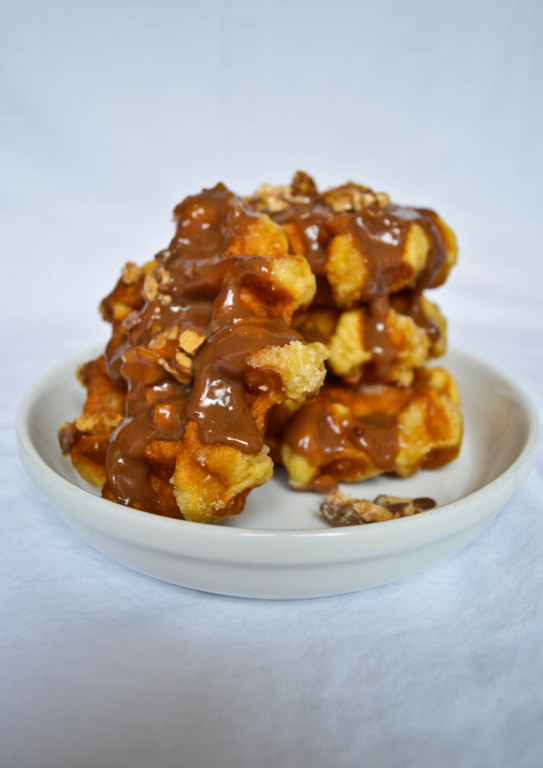 waffles with chocolate peanut sauce