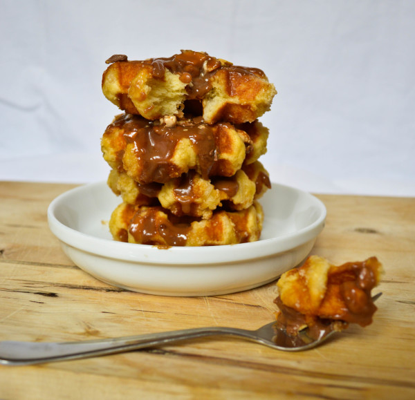 waffles with chocolate peanut sauce