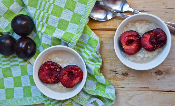 Coconut Rice Pudding with Griddled Plums | Hungry and Confused