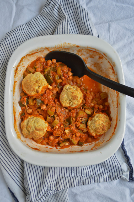 Harissa Vegetable Stew with Cheddar Dumplings