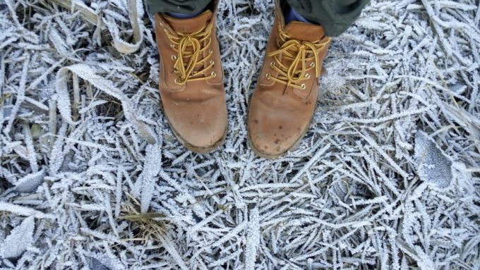 Brown walking boots in winter