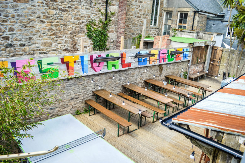 Overlooking the decked beer garden area at the back of the hotel