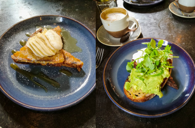 Two photos showing different breakfast dishes at the Artist Residence