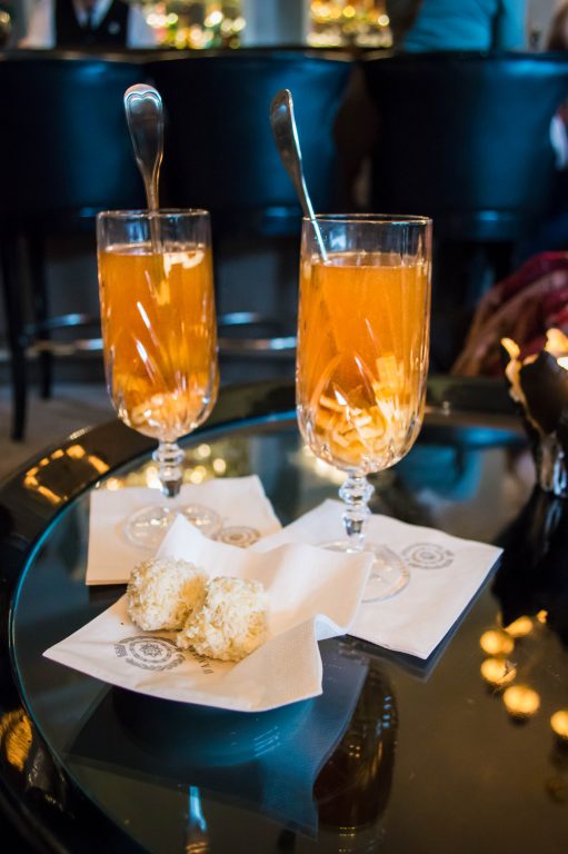 Two glasses of white Glogg at the Hotel D'Angleterre in Copenhagen