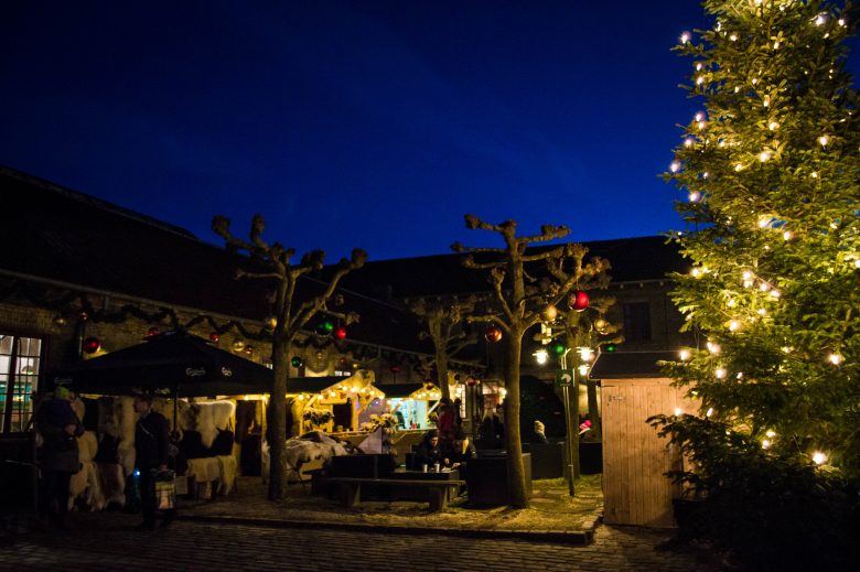 Trees decorated with baubles at the Carlsberg Christmas Market