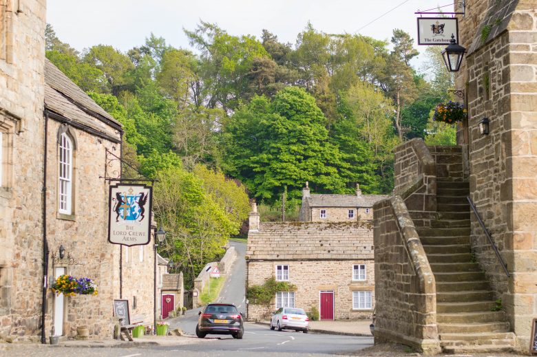 The quiet street scene outside of The Lord Crewe Arms 