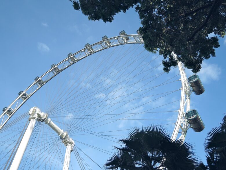 A photo looking up at the Singapore Flyer from the ground