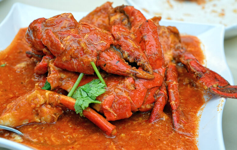 Close-up photo of a plate of Chilli crab