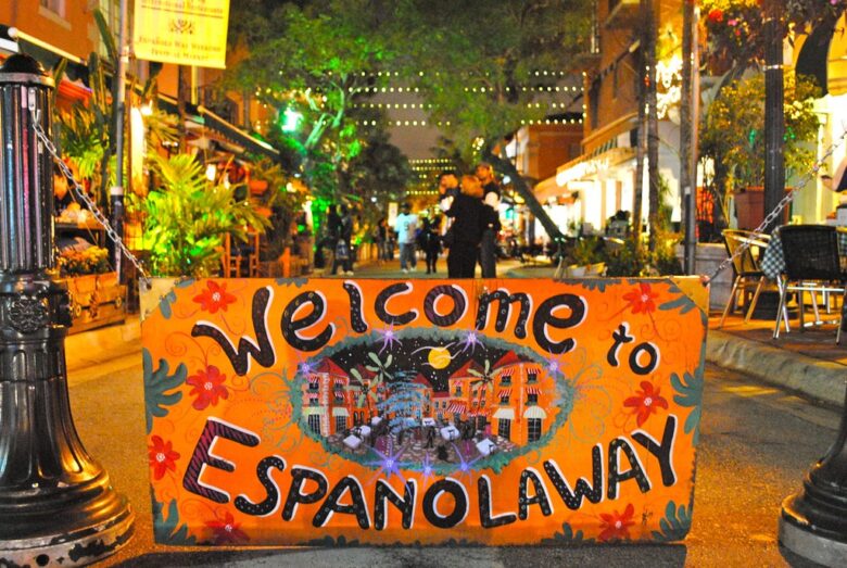 Española Way welcome sign