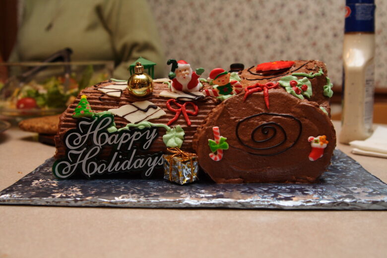 Homemade chocolate yule log