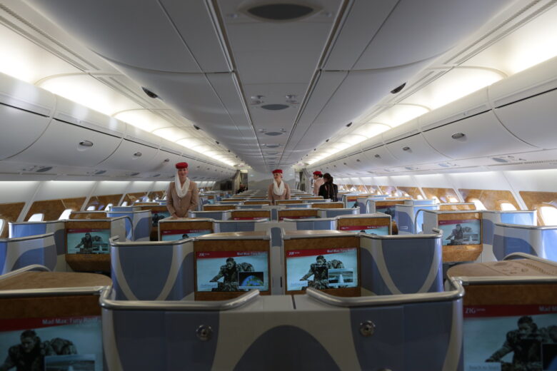 Business class cabin on an airplane