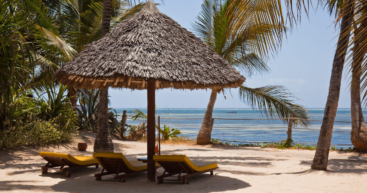 sun loungers on a tropical beach