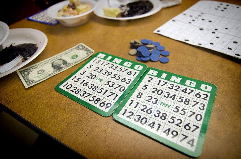 bingo cards on a table 