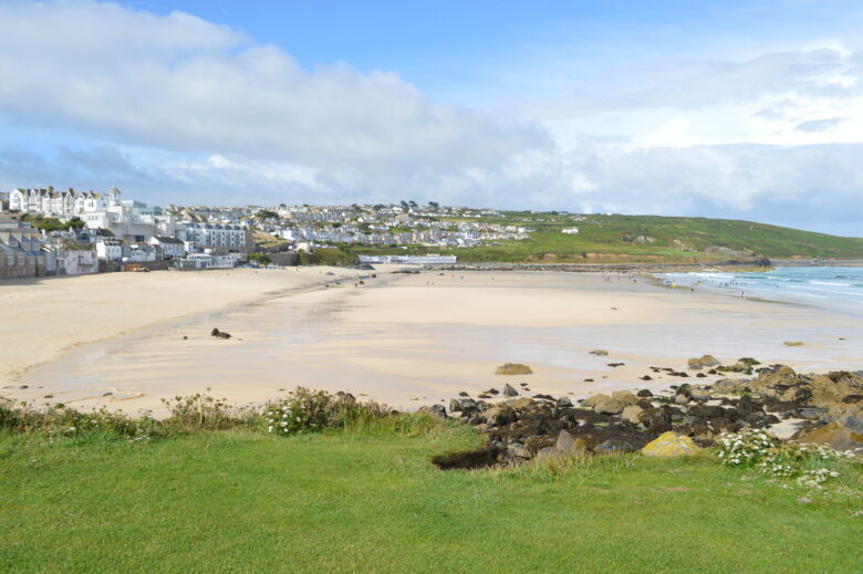 Overlooking a sandy beach in Cornwall