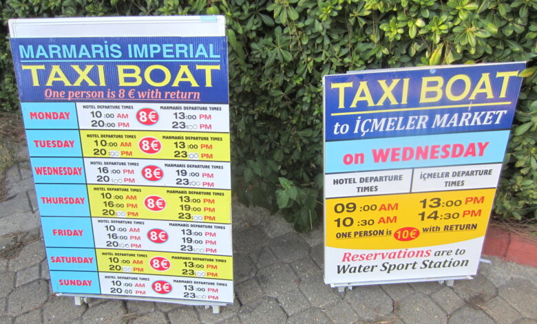 signs advertising boats in Marmaris, Turkey 