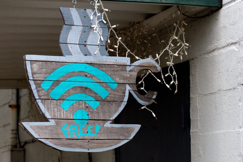 Sign for free wifi outside a coffee shop