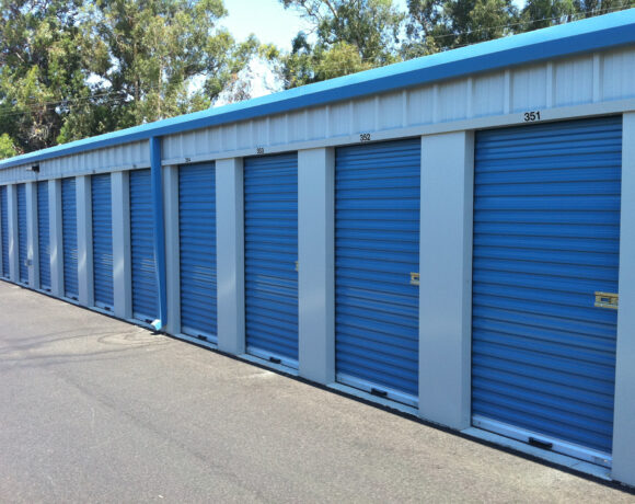 Row of blue storage units