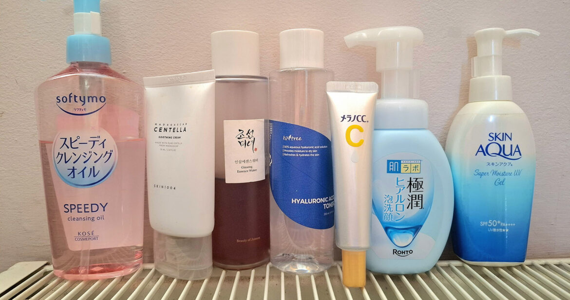Lineup of Asian skincare products