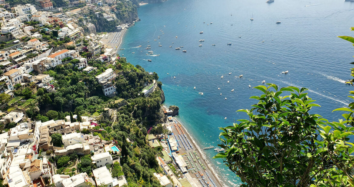 Aerial view over Lake Positano in Italy