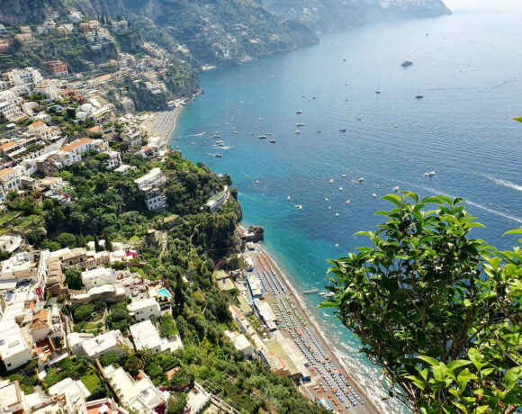 Aerial view over Lake Positano in Italy