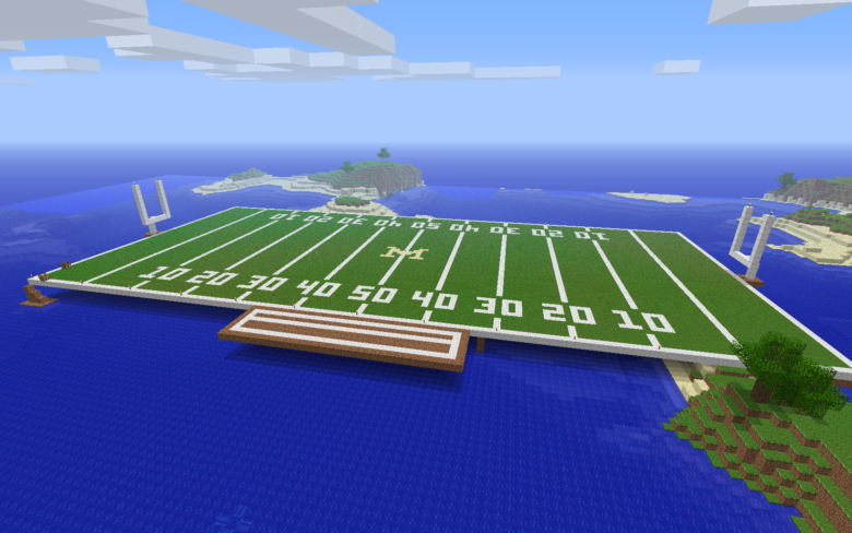Football pitch generated in Minecraft