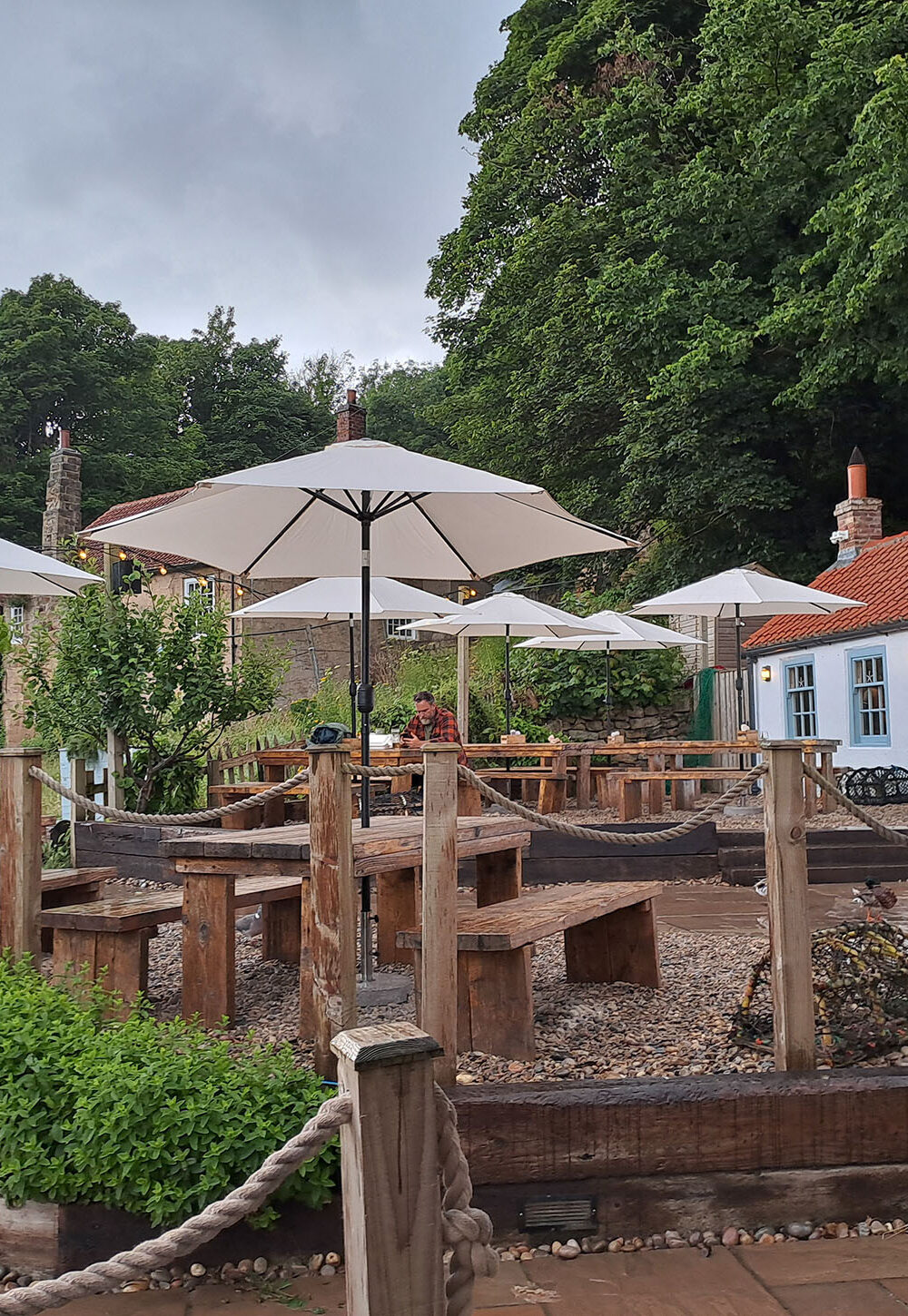 The outdoor seating area at The Fish Cottage in Sandsend