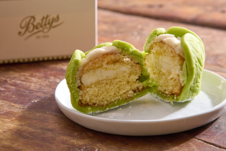 The inside of a marzipan and sponge cauliflower - Betty's Autumn treats 2026 review