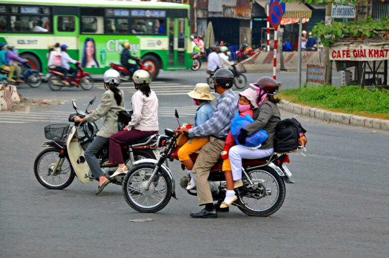 A family of four squeezed on to a motorbike