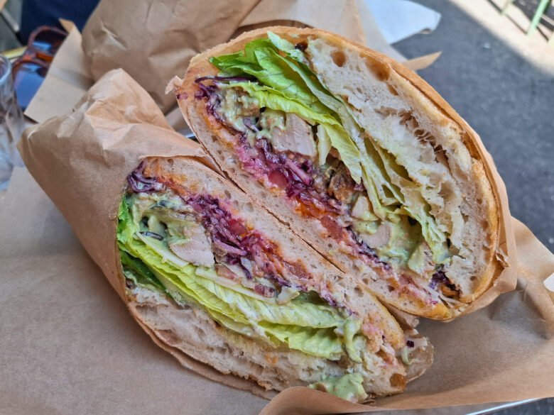 A stuffed, freshly made chicken sandwich from Razzia coffee shop in Marseille